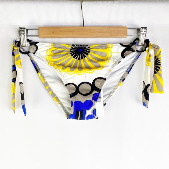 L*Space Retro Bikini Swim Bottoms Floral Dot Blue Yellow Ring L NWT - Picture 1 of 5